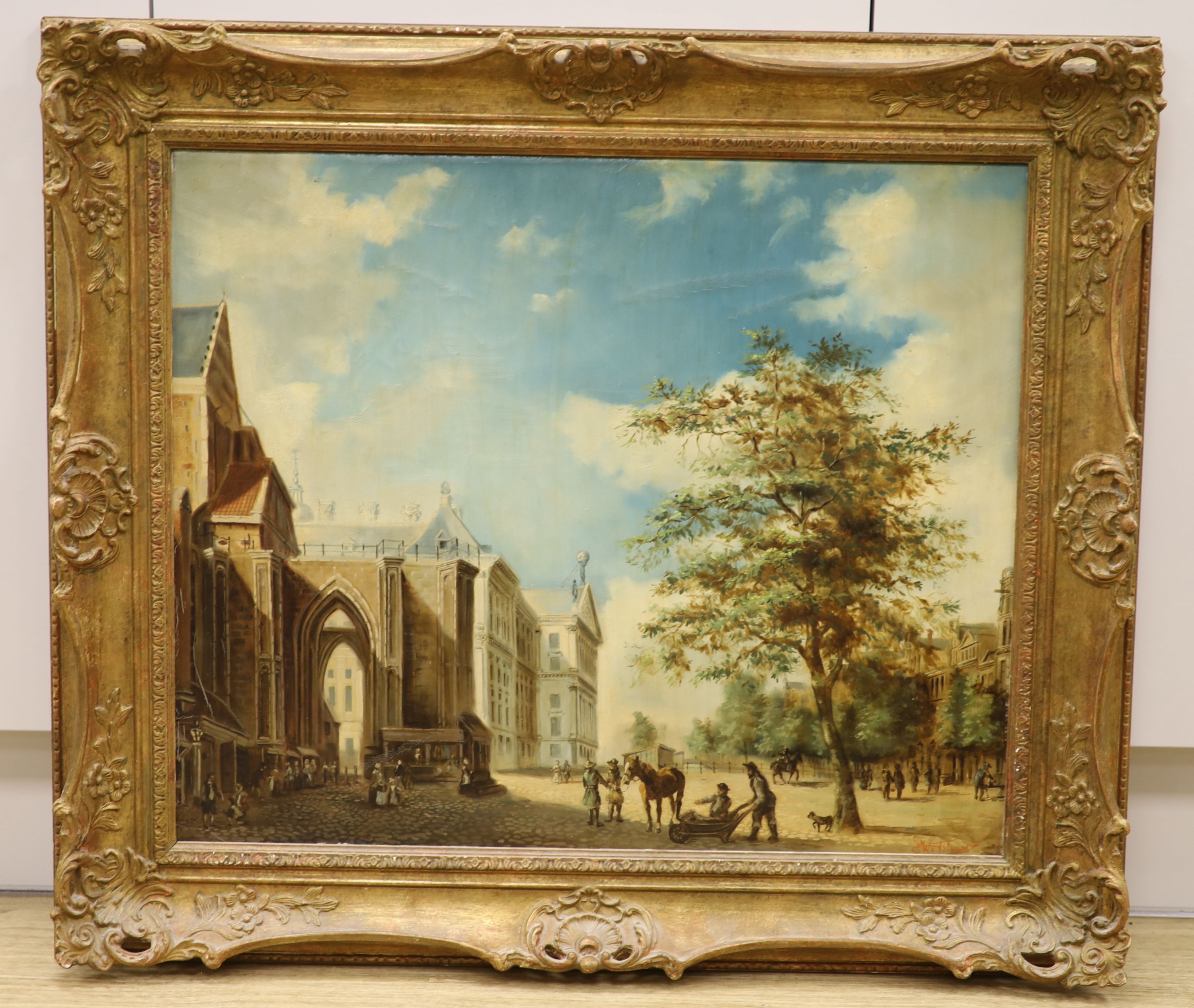 J.W. Van Trirum (b.1924), oil on canvas, Dutch street scene, signed, 50 x 60cm